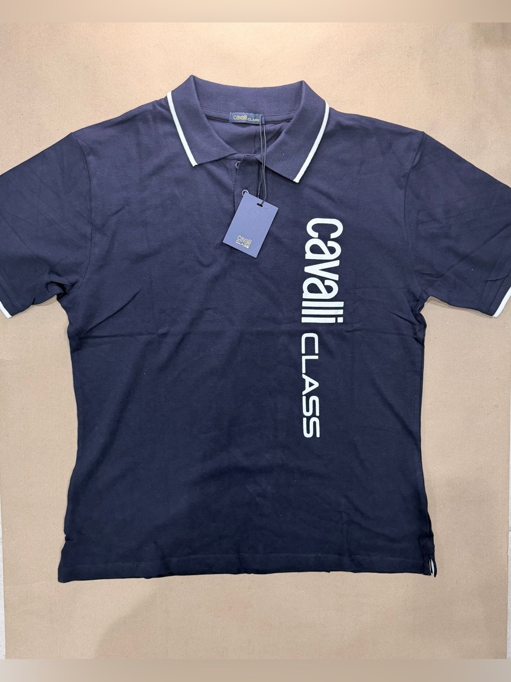 NWT Cavalli Class Polo Shirt – Men’s L Navy 100% Cotton Designer Logo
